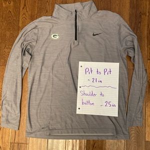 Men’s Nike Large Green Bay Packers 1/4 zip dri-fit gray long sleeve